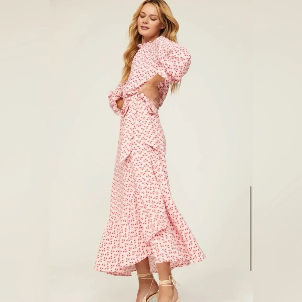 Hill House Home Pink Posy 2pc Set: Millie Top + Mirabel Wrap Skirt Floral Ruffle - Picture 4 of 12